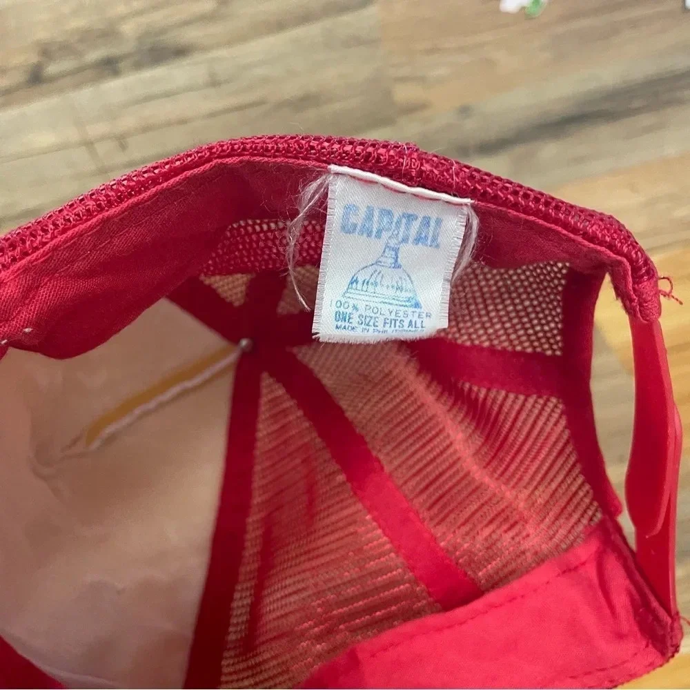 Vintage 1980s trucker hat hidden message red snapback